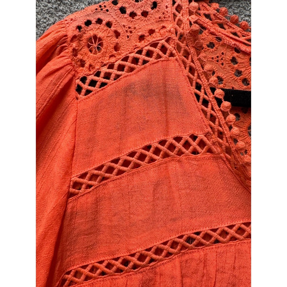 Studio Woman 1X Boho Lace Crochet Top Coral Peasant Blouse Flowy - Picture 3 of 12